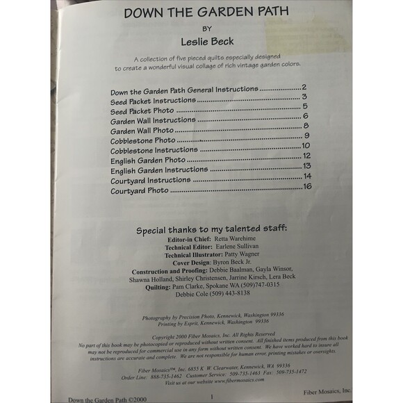 Down the Garden Path Quilt Pattern book 6 Designs by Leslie Beck, Fiber Mosaics - Picture 3 of 8